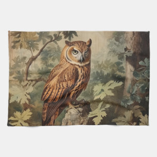 Majestic Owl in a Forest Kitchen Towel