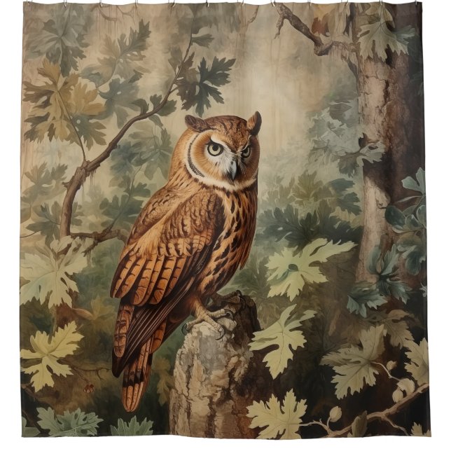 Majestic Owl in a Forest Shower Curtain (Front)