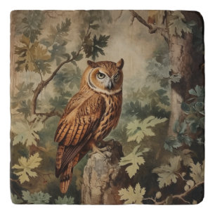Majestic Owl in a Forest Trivet