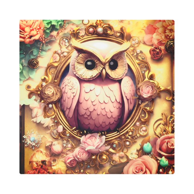Majestic Owl Metallic Wall Art. Metal Print (Front)