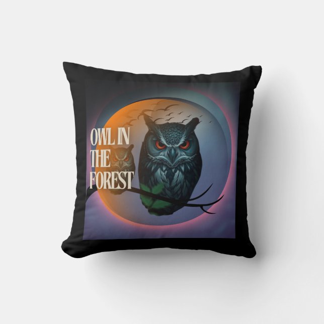 majestic owl with glowing eyes Sticker Throw Pillow (Front)