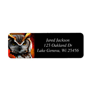 Majestic Owl with Red Leaf Ai Art Label