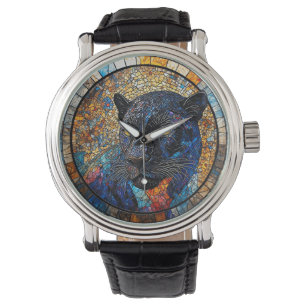 Majestic Panther Stained Glass Artwork Watch