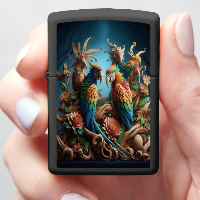 Majestic Parrots Perched Zippo Lighter (In Hand)