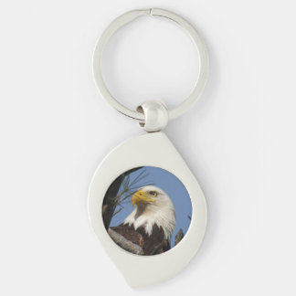 Majestic Patriotic Mature Bald Eagle Head close up Keychain