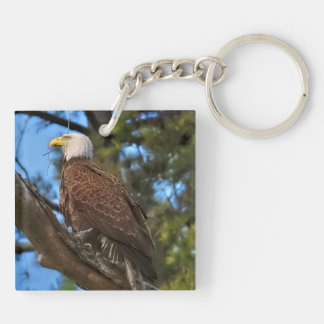 Majestic Patriotic Mature Bald Eagle Keychain