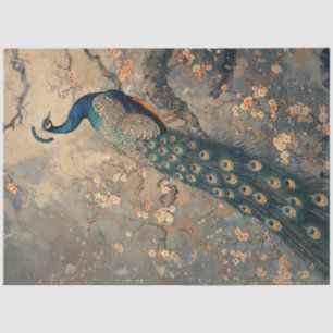 Majestic Peacock Amid Cherry Blossoms Tissue Paper