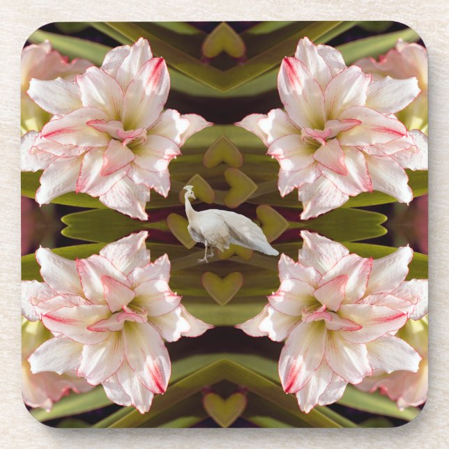 Majestic Peacock and Amaryllis Candy Cane Beverage Coaster (Front)