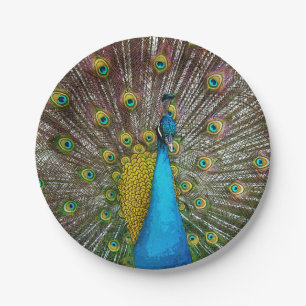 Majestic Peacock Bird with Royal Plumage Paper Plates