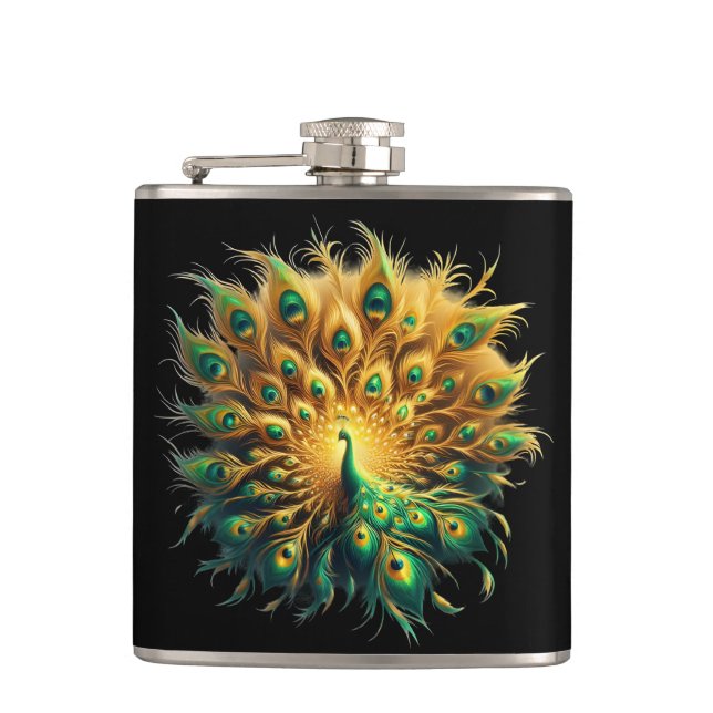 Majestic Peacock Dancing, Flask (Front)