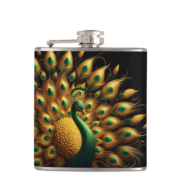 Majestic Peacock Elegance Flask (Front)