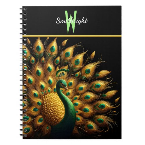 Majestic Peacock Elegance Monogram Notebook