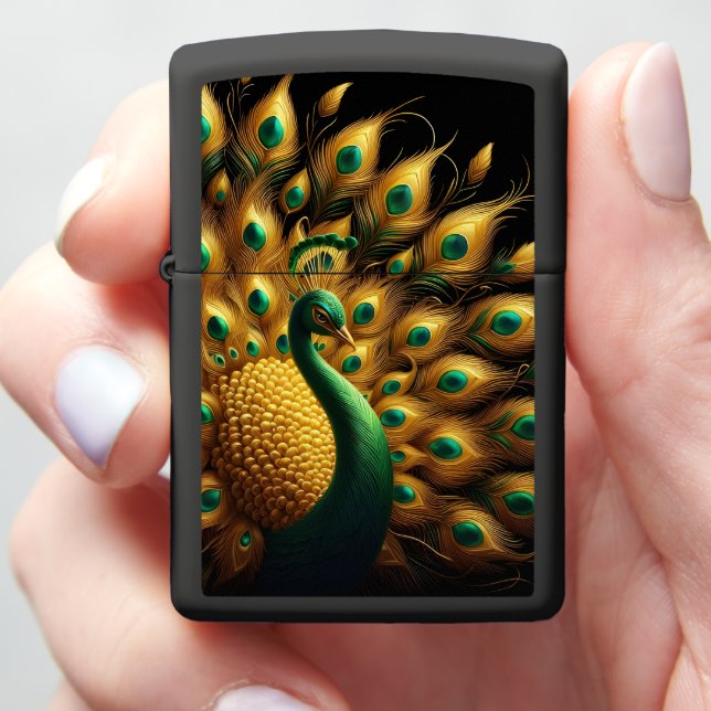 Majestic Peacock Elegance Zippo Lighter (In Hand)