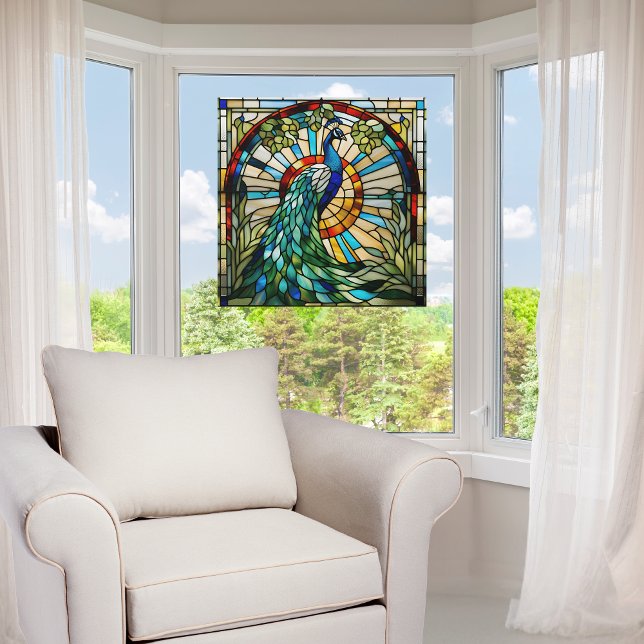 Majestic Peacock Faux Stained Glass Window Cling (Creator Uploaded)