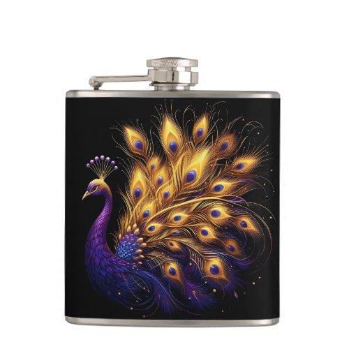 Majestic Peacock Gracefully Displayed on White Flask