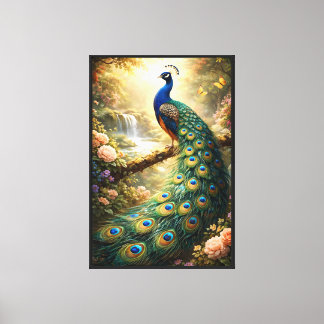 Majestic Peacock in an Enchanted Garden Sanctuary Canvas Print