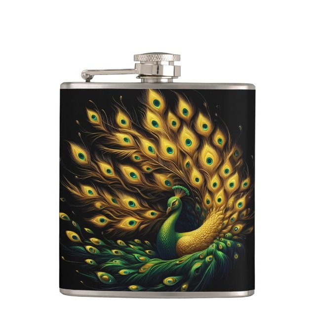 Majestic Peacock in White Space Flask (Front)