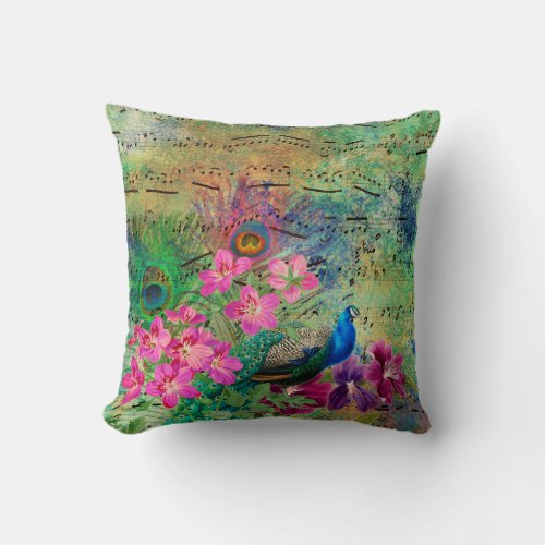 Majestic Peacock  Music Throw Pillow