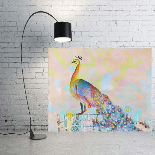 Majestic peacock on a fence - abstract acrylic print
