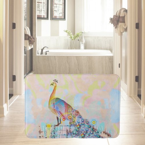 Majestic peacock on a fence _ abstract  bath mat