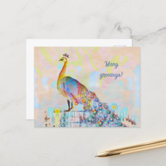 Majestic peacock on a fence - abstract   postcard