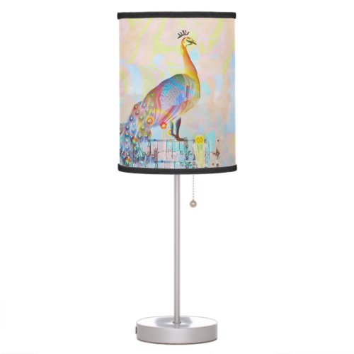 Majestic peacock on a fence _ abstract   table lamp