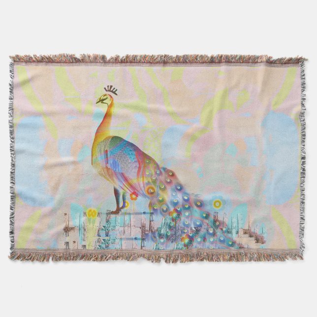 Majestic peacock on a fence - abstract  throw blanket (Front)