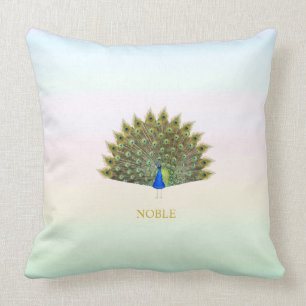 Majestic peacock on pastel color shades throw pillow