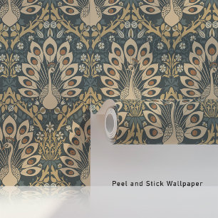 Majestic Peacock Parade Art Nouveau Wallpaper