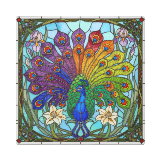 Majestic Peacock – Rainbow Stained Glass Metal Art (Front)
