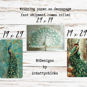 Majestic Peacock Set Decoupage Wrapping Paper Sheets