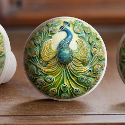 Majestic Peacock Splendor Ceramic Knob Pull