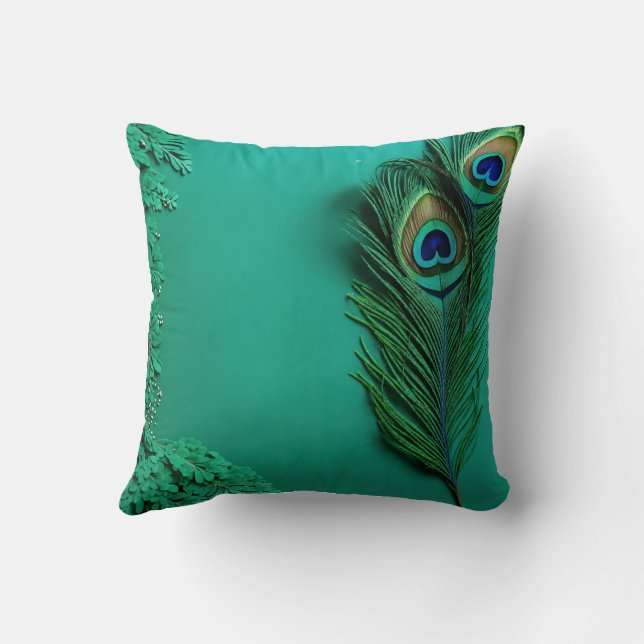 Majestic Peacock T-Shirt Throw Pillow (Back)