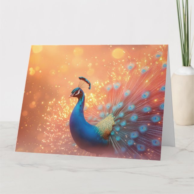 Majestic Peacock with Vibrant Plumage  Card (Front)