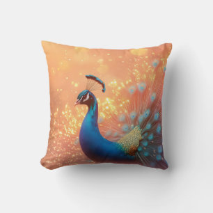 Majestic Peacock with Vibrant Plumage Throw Pillow