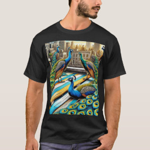 Majestic Peacocks Rooftop Gathering T-Shirt
