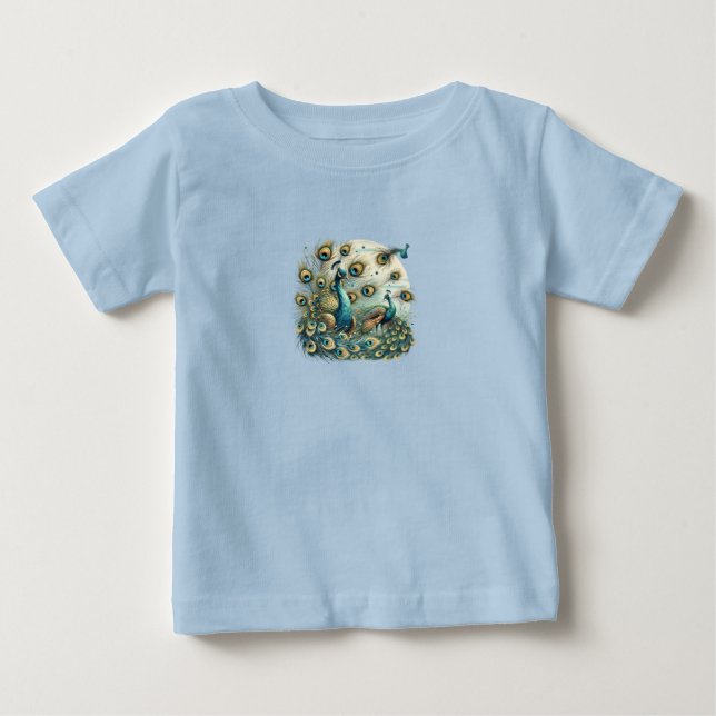 Majestic Peacocks – Vibrant Feather Display T-Shir Baby T-Shirt (Front)