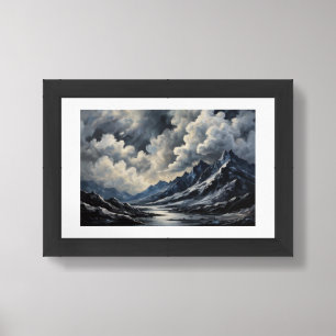 Majestic Peaks A Symphony of Light and Shadow Framed Art
