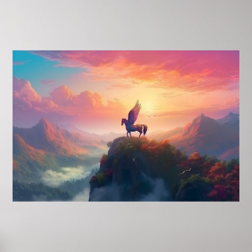 Majestic PEGASUS in the Mountain at Sunrise Poster