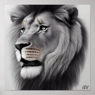 Majestic Pencil Drawing of a Lion Poster