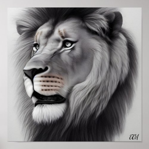 Majestic Pencil Drawing of a Lion  Poster