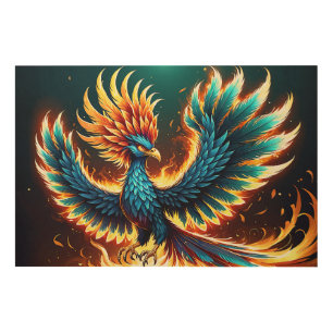 Majestic Phoenix Crest Flames Wood Wall Art