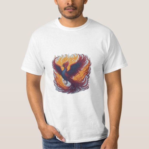 majestic phoenix in mid_flight surrounded by flam T_Shirt