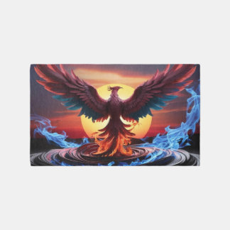 Majestic Phoenix Rising from Fiery Depths Sunset Rug
