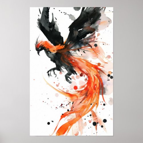 Majestic Phoenix Sketch Style Black Poster