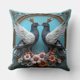 Majestic Pigeons with Crowns Royal Elegant Birds Throw Pillow