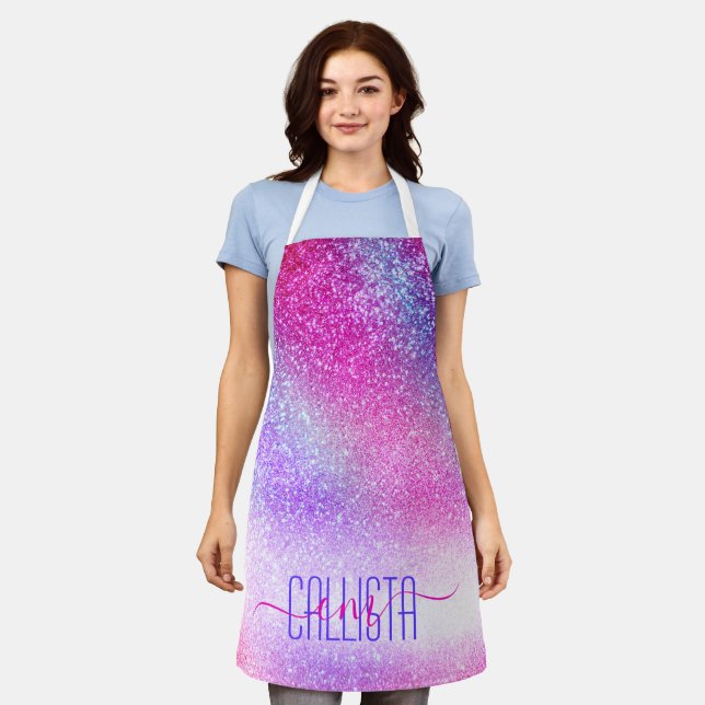 Majestic Pink Purple Nebula Galaxy Glitter Apron (Worn)