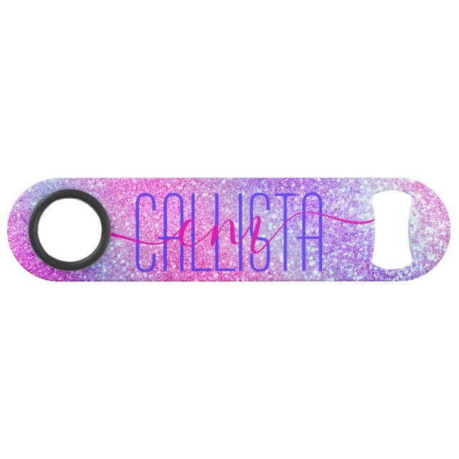 Majestic Pink Purple Nebula Galaxy Glitter Bar Key (Front (Horizontal))