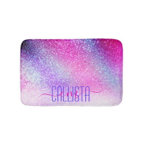 Majestic Pink Purple Nebula Galaxy Glitter Bath Mat