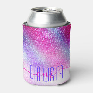 Majestic Pink Purple Nebula Galaxy Glitter Can Cooler